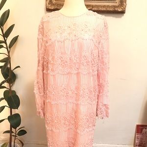 Vintage Pale Pink Beaded and Lace Party Dress S 16